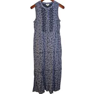 J. Jill Blue Boho Tropical Leaf Tiered Sleeveless Maxi Dress